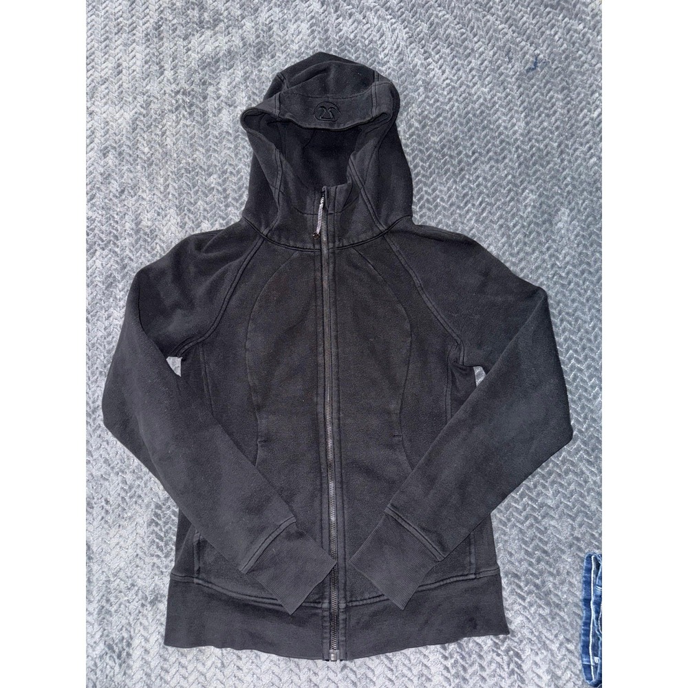 Lululemon Women's Black Full Zip Scuba Hoodie Jacket  Thumbholes Size‎ 8
